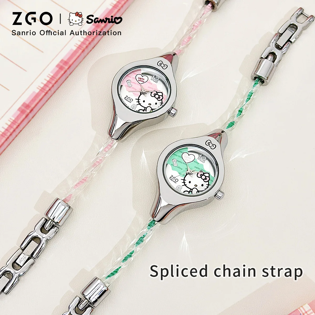 ZGO x Sanrio HelloKitty Women Watch Quartz Wristwatch Creative dial Retro Waterproof Silver Bracelet for Birthday Gift 2192