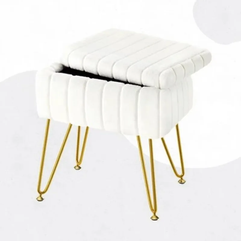 

Белый пуфик из искусственного меха с 4 металлическими ножками, противоскользящими накладками и отсеком для хранения, подставка для ног для гримерной и спальни