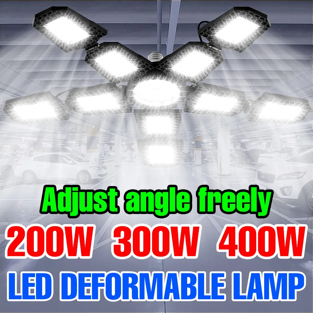 

Светодиодная лампа для гаража 400 Вт, E27/E26, складная, деформируемая, AC220V, прожекторы 110V, потолочный светильник для склада, парковки, домашнего освещения
