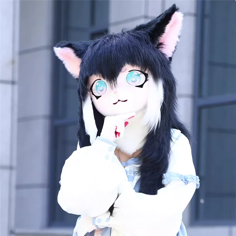 Masque de tête de fourrure d'animal, masque de chat en peluche de renard, accessoires de Costume pour Halloween, accessoires de spectacle de fête Cosplay, cadeaux pour enfants