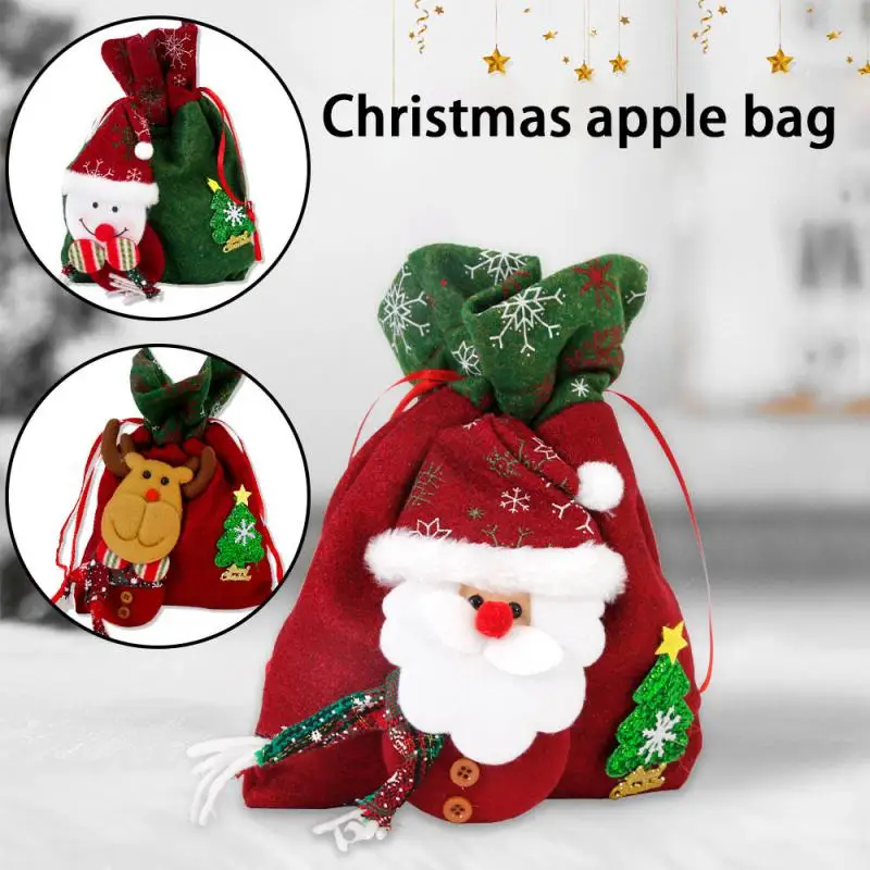 

Christmas Candy Bag Gift Storage Bag Christmas Eve Apple Bag Cartoon Elk Snowman Bundle Mouth Gift Bag