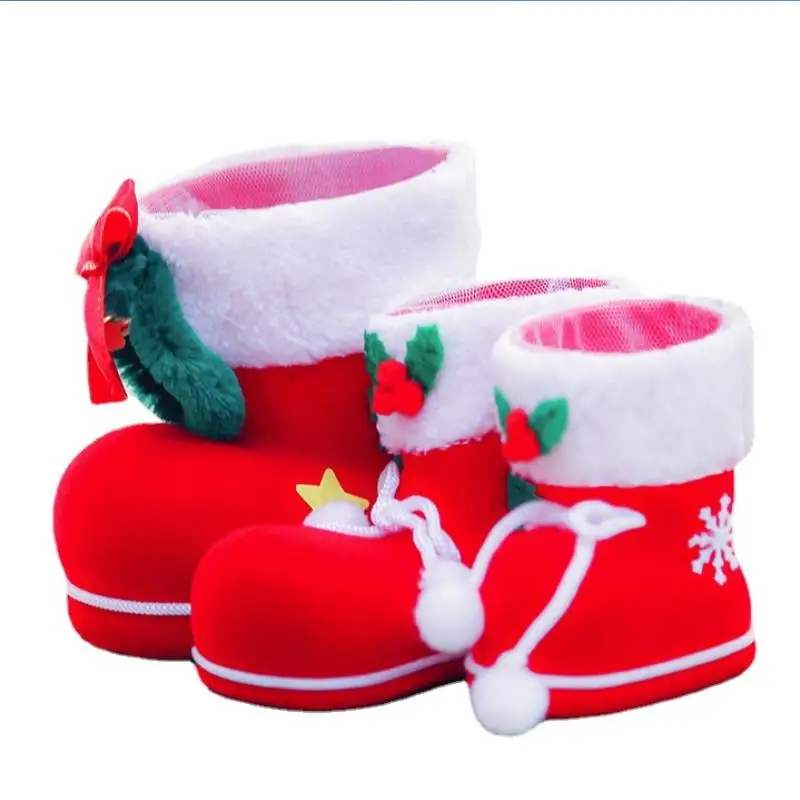 200pcs Christmas Gift Candy Boot Shoes Stocking Holders XMAS Party Drawnstring Filler Bags Holiday Festivel favor Red