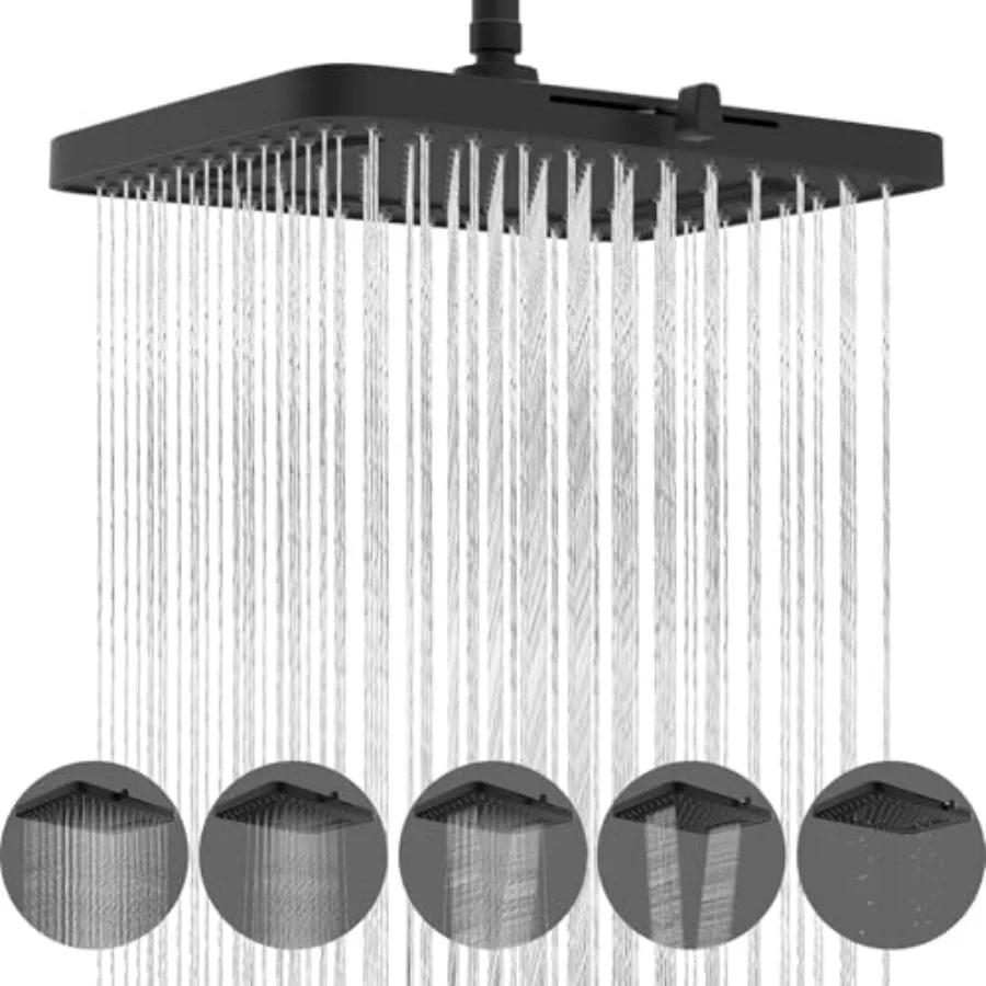 

Bathroom rainfall shower head with 5 spray modes, high-pressure 13-inch large flow waterfall design, cUPC certified, matte blac