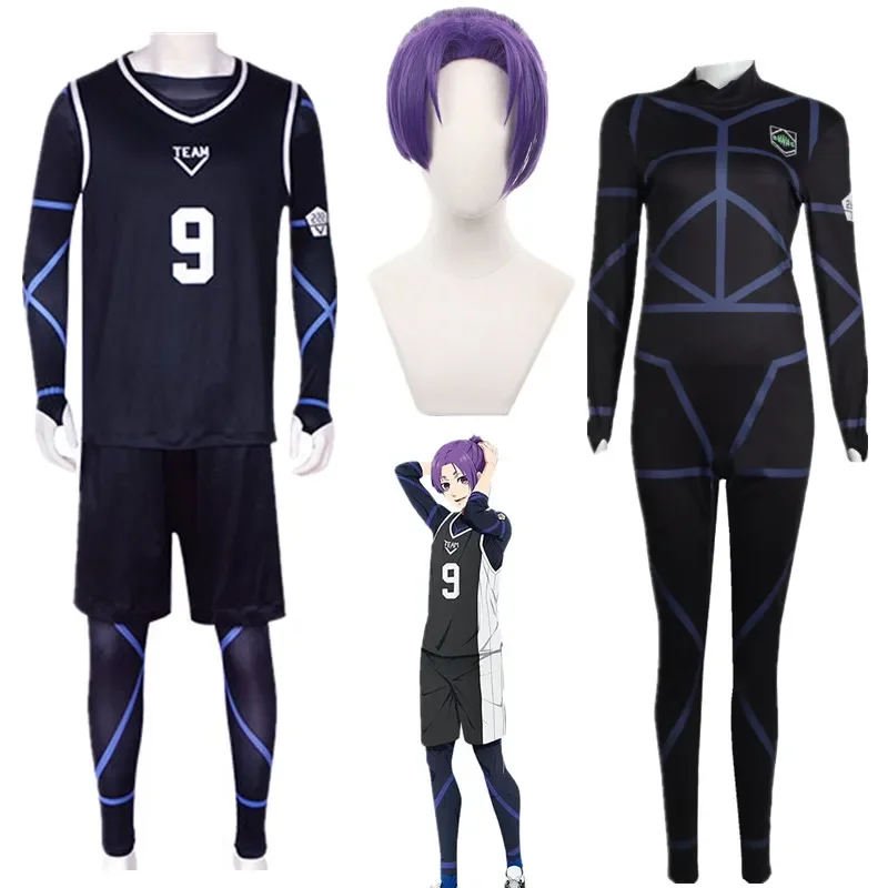 Blue lock anime Mikage cosplay costume black jersey football bodysuit jumpsuit Halloween Christmas party clothes