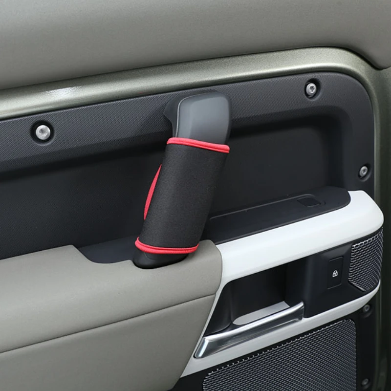 

For Land Rover Defender 110 130 2020-24 Cloth Material Black Red Edge Inner Door Handle Protector Cover Interior Car Accessories