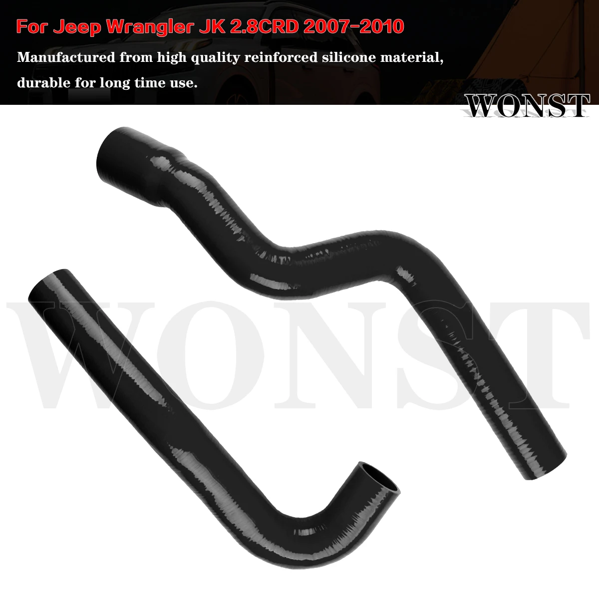 2PCS Silicone Intercooler Hose Pipe For 2007-2010 Jeep Wrangler JK 2.8CRD EEP/JK/044A