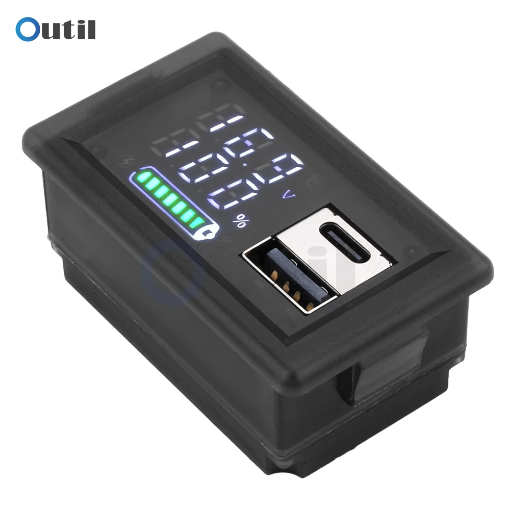 DC 9-24V Voltímetro Digital USB Tipo-C de Doble interfaz Pantalla Medidor de Capacidad de La Batería de Litio ZFX-3079 LED Pantalla de La Batería Voltmet