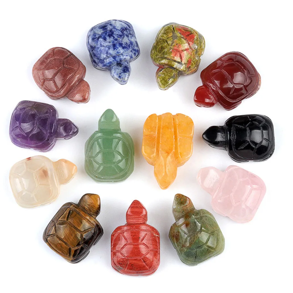 Turtle Shape Ornament Natural Stone Crystal Agate Mini Carving Small Animal Semi-precious Stone Crafts Turtle Small Decorative