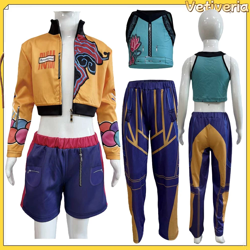 

KPop костюм охотника на демонов, детский костюм Руми Зои для ролевых игр, топ для девочек, брюки, куртка, одежда на Хэллоуин, карнавал, косплей, детский костюм