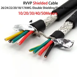 10 20 30 40 50Meter 4Core RVVP Shielded Cable2/3/4/5/6/7/8Core 26/24/22/20/18AWG Shielded Control Signal Copper Wire Audio Cable