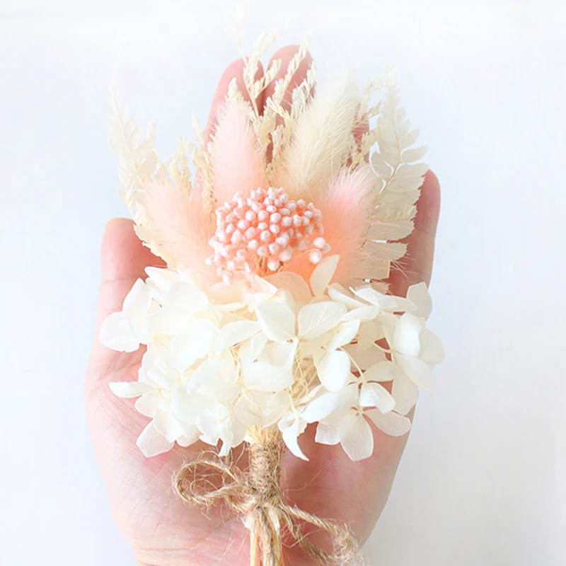 1PC Mini Natural Dry Flowers Bouquet Boutonnieres Groomsmen Buttonholes Bridesmaid Flower Corsage Brooch Christmas Wedding Decor