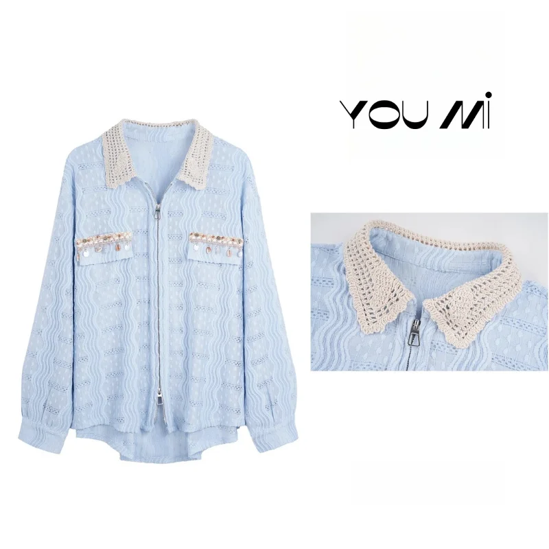 

Korean Trendy Designer Lace Fashion Casual Patchwork Shirt