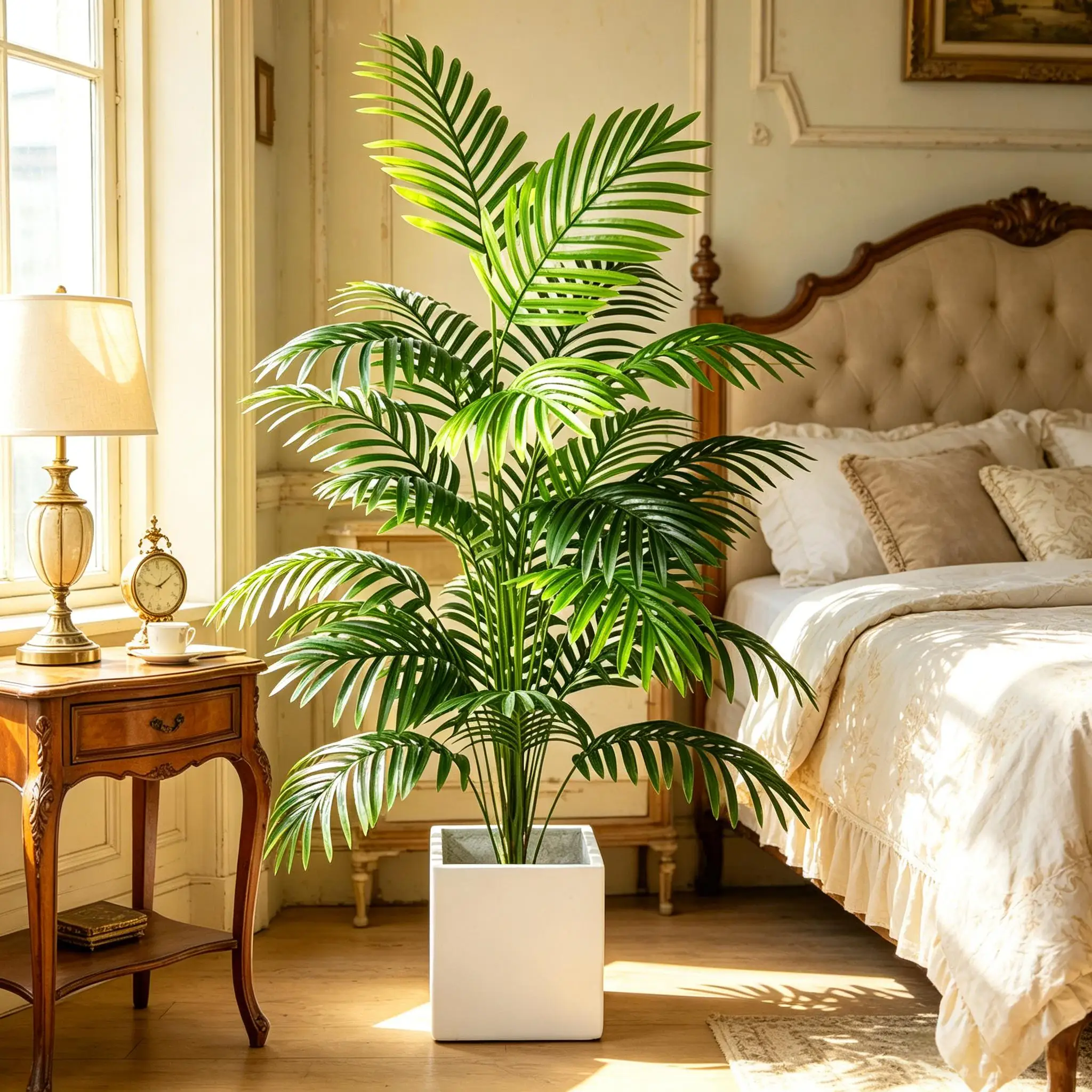 Areca Palm Artificial Plant Tree in Pot, Plastic Green Fake Bonsai for Room Home Indoor Outdoor Garden Office Party Decoration