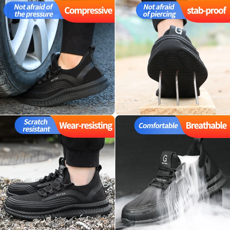 Men sneakers steel toes  Wear-resistant outdoor safety work shoes