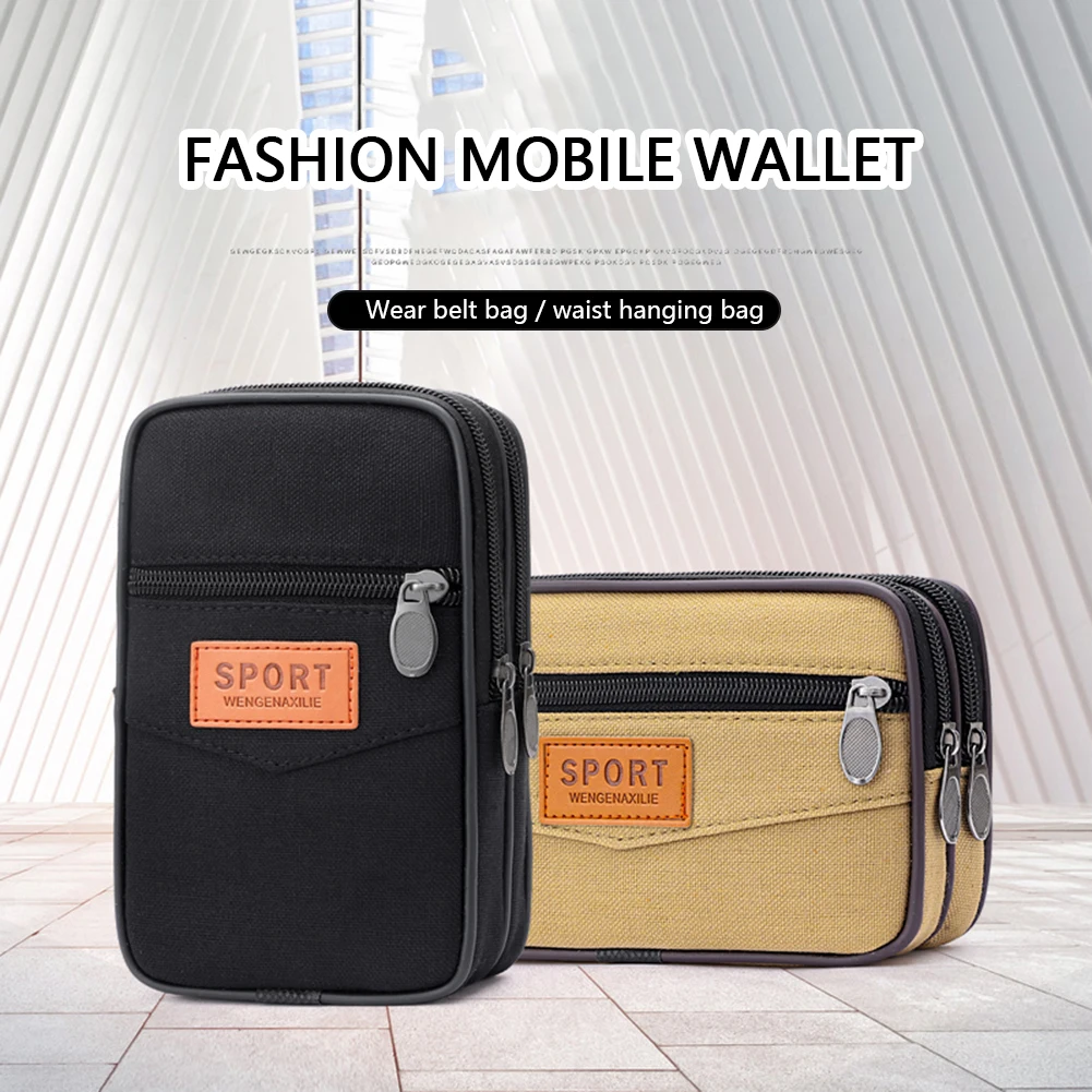 Riñonera para deportes al aire libre para hombre, bolso de bolsillo para efectivo, monedero delgado de lona con múltiples bolsillos, monedero con cremallera para el mejor regalo