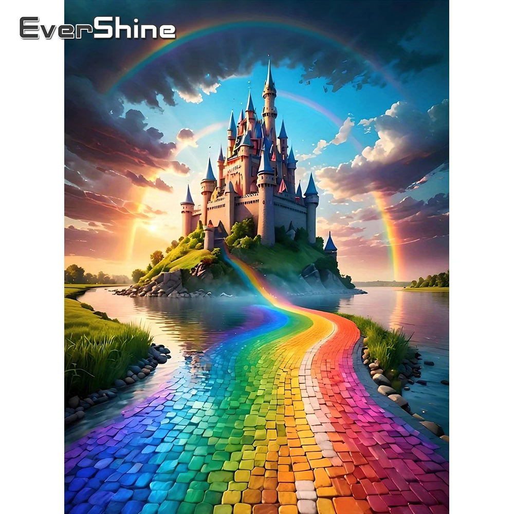 EverShine Diamant-Stickerei Schloss-Mosaik Landschaft Vollquadrat DIY Malerei Straßenbild Strass 5D Regenbogen Wanddekoration
