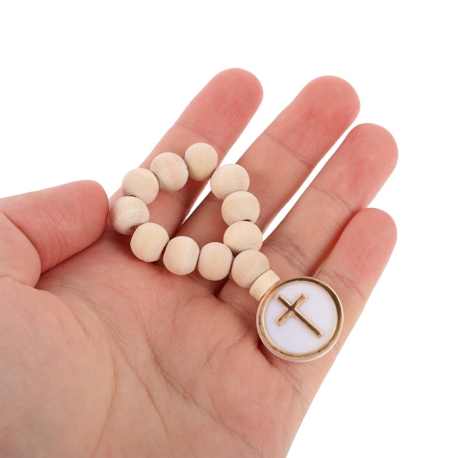 

6Pcs Wooden Rosary Beads Crucifix Pendant Elegant Organza Pouch Baptism First Communion Religious Keepsake Gift