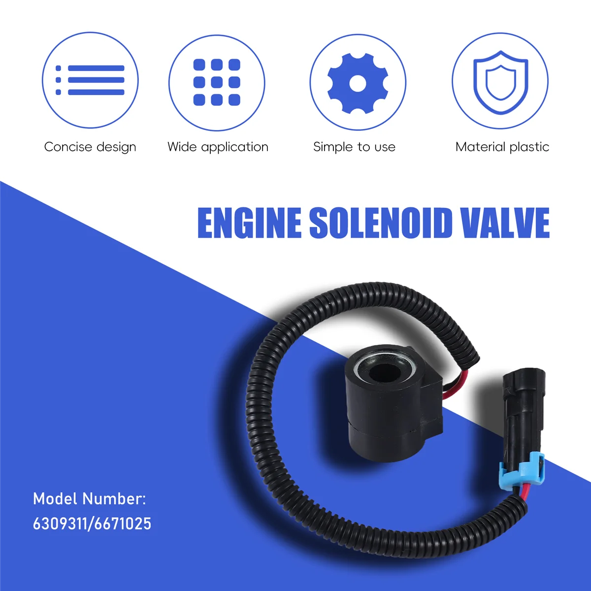 Válvula solenóide do motor 6309311   Bobina/Conector para Carregadeiras Bobcat, 12V DC 6671025   A002