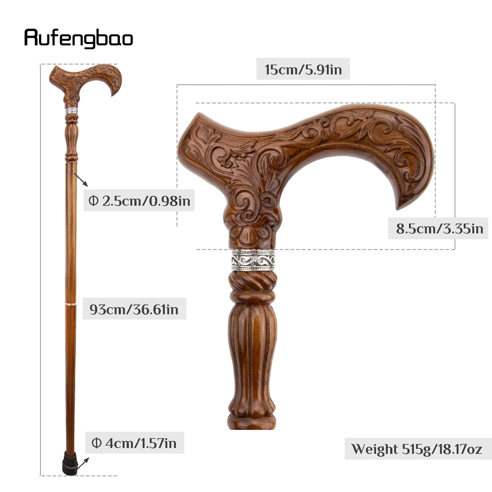 Flower Brown Wooden Fashion Walking Stick Decorative Cospaly Party Cane Halloween Mace Wand Crosier 93cm  Performance Stage Cane