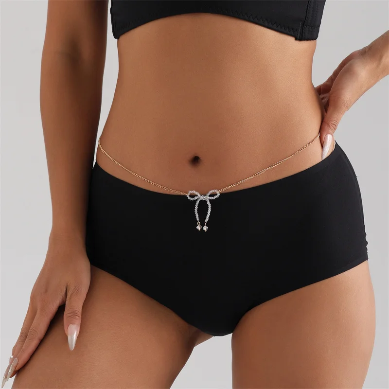 Catena del corpo Sexy in metallo a forma di fiocco con collegamento in vita a farfalla di cristallo per accessori da donna per gioielli di moda da donna