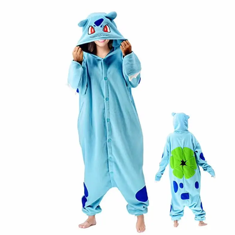 Cartoon Pokemon Kigurumi Onesie Pajama Pikachu Gengar Charmander Bulbasaur Hooded Fleece Jumpsuit Home Sleepwear Cosplay Costume