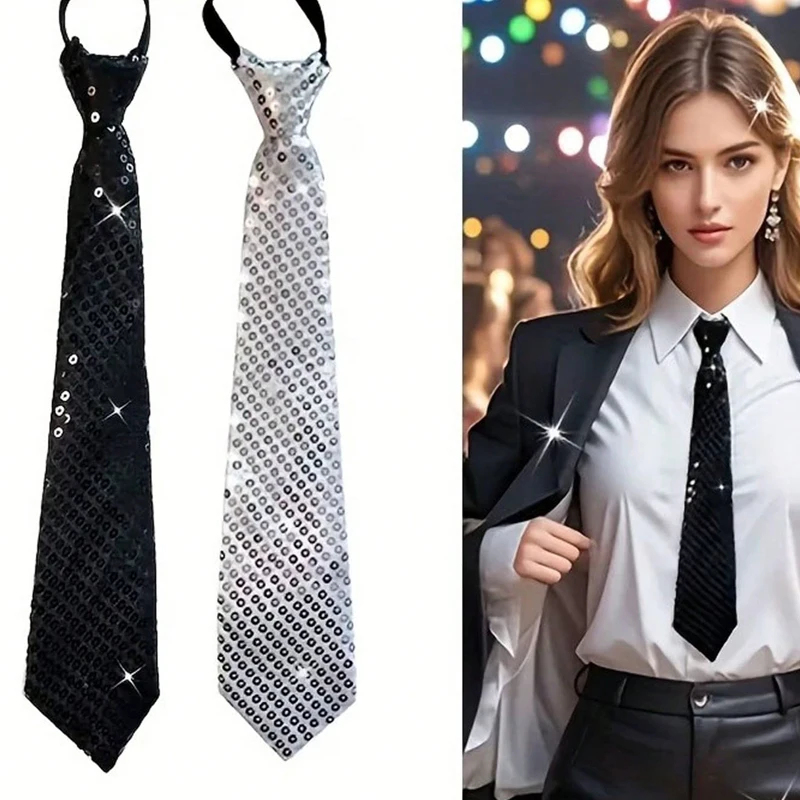 Fashion Sequin Unisex Halloween Tie Party Stage Performance Sequin Tie Knot Free Zipper Adjustable woman Tie
