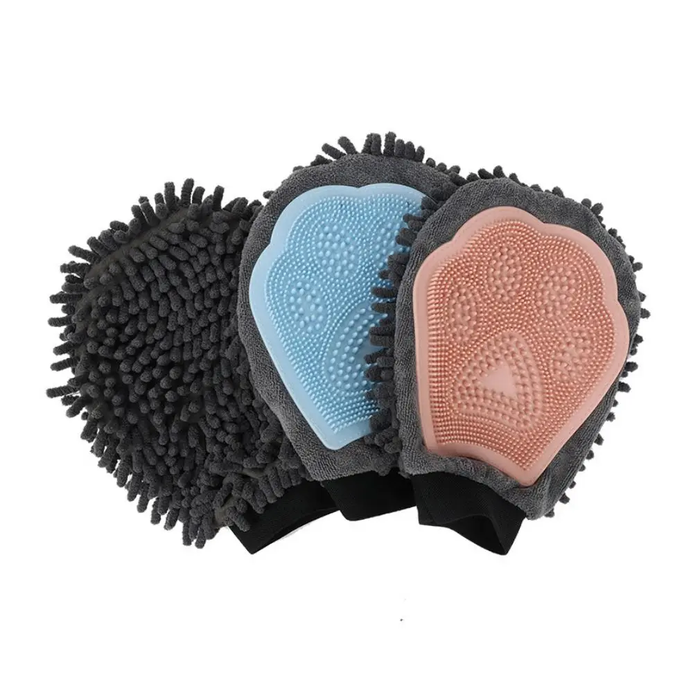 Double Sided Pet Bathing Gloves Wear Resistant Elastic Cat Massage Bath Brushes Soft Chenille Dog Hair Removes Glove