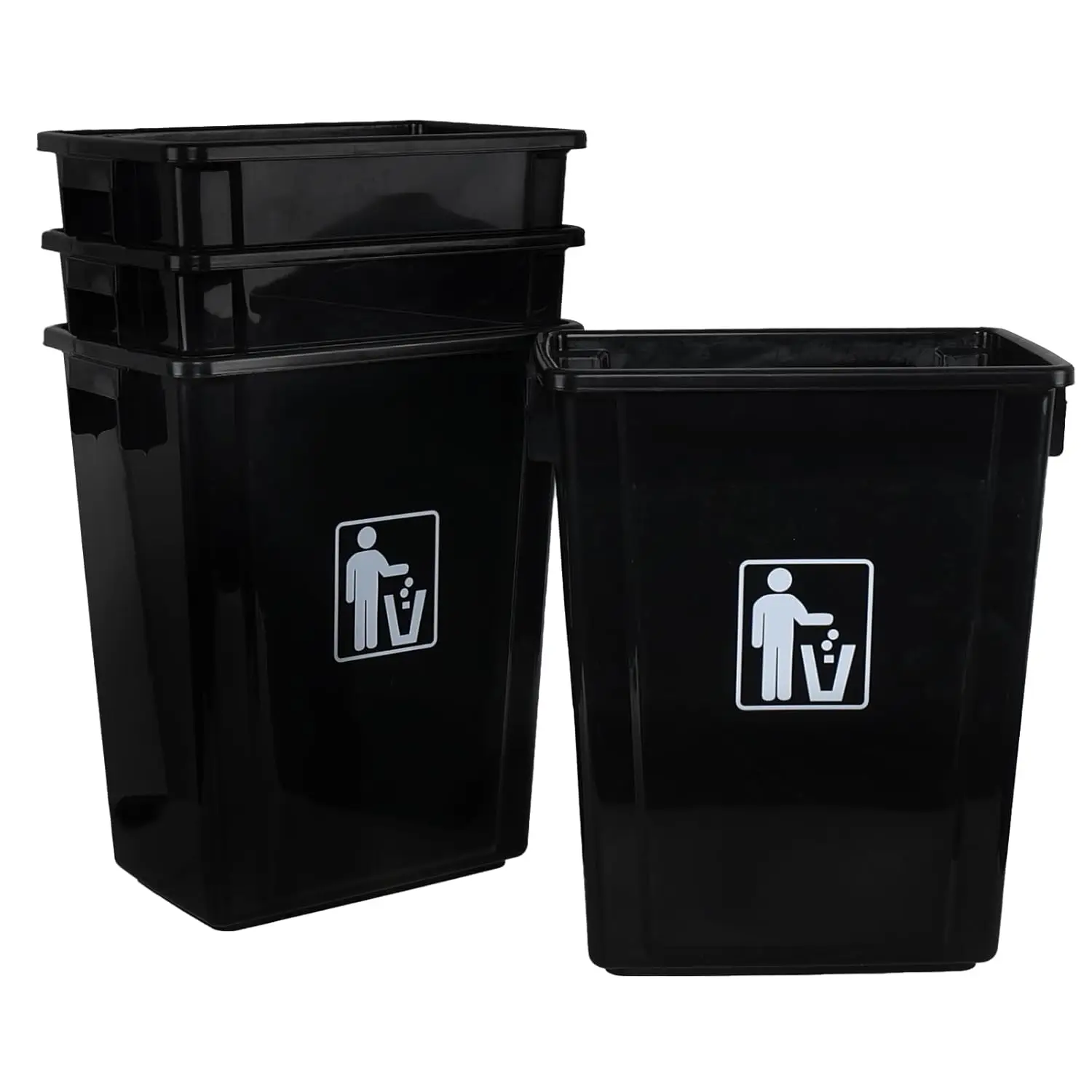 

10 Gallon Plastic Open Top Wastebasket, Rectangle Garbage Bin, Under Sink Trash Can, Black, 4 Packs, Customized