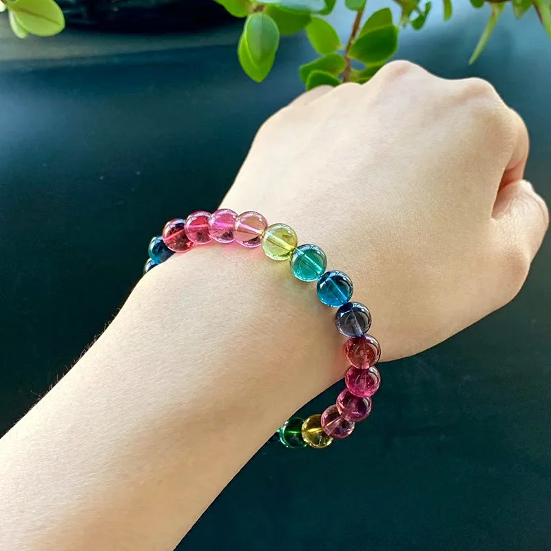 

Браслет из бразильского турмалина для женщин, одинарная нить, цвета радужного мороженого, коллекционный класс, натуральный, из старых месторождений