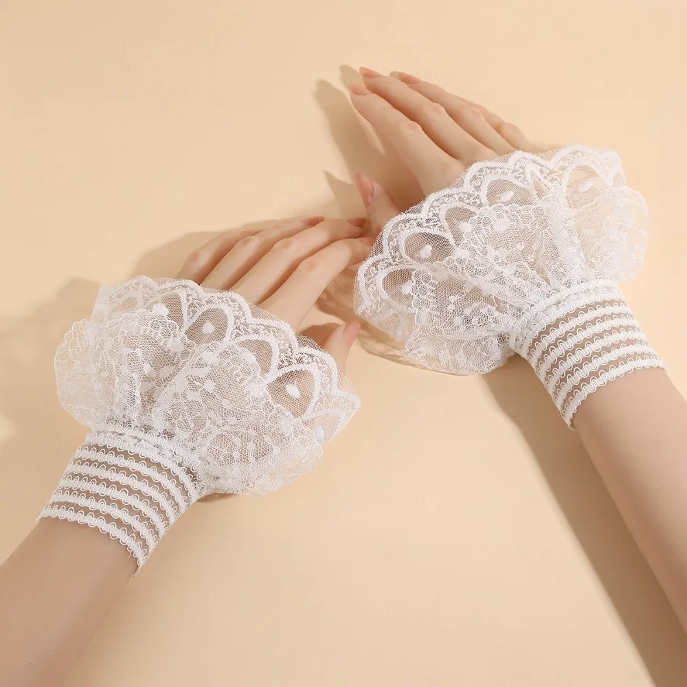 

Элегантные кружевные манжеты с рюшами для запястий, имитация рукавов, аксессуар для костюма, удобные мягкие кружевные манжеты, повседневный аксессуар