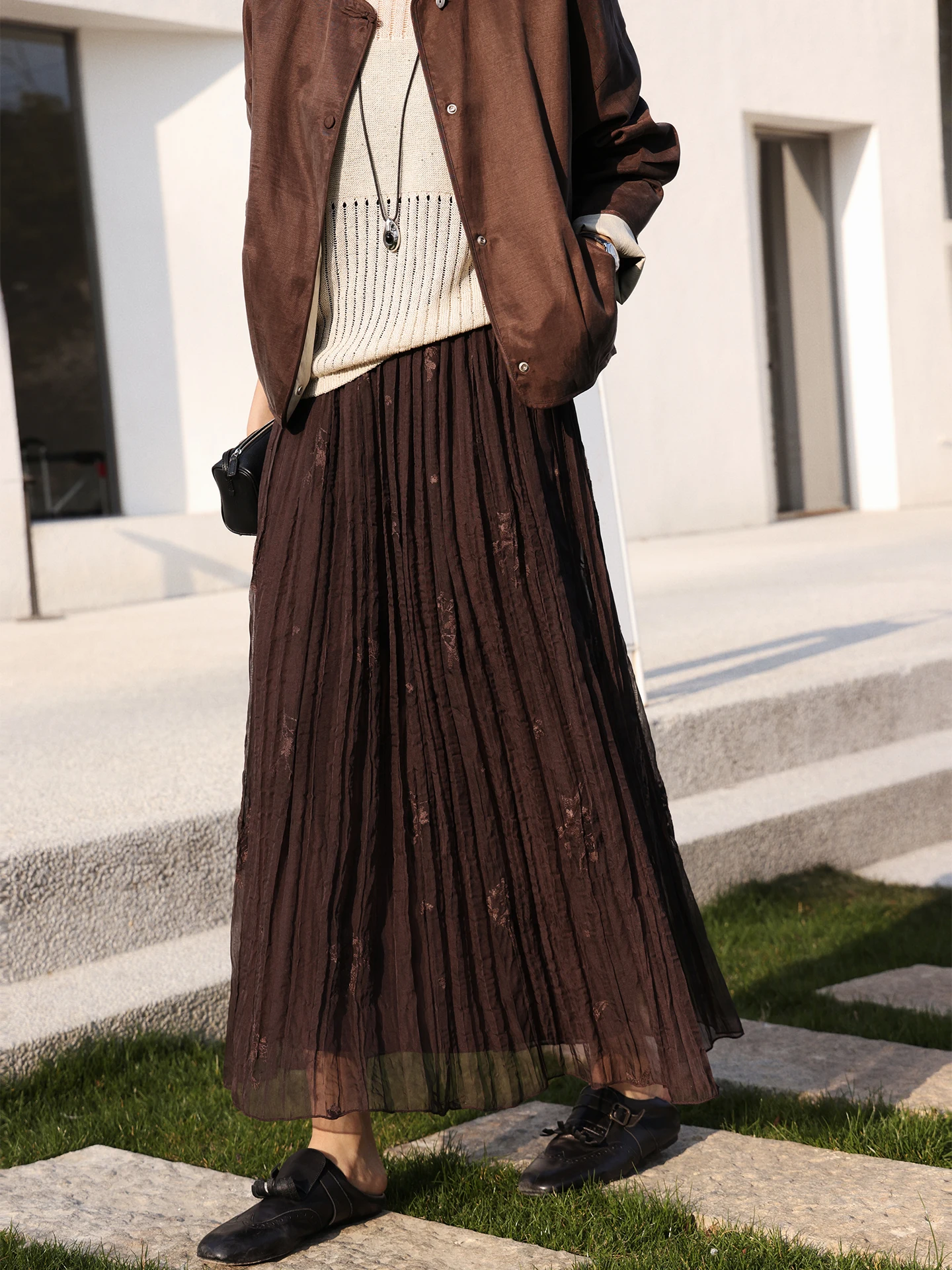 

Элегантная плиссированная юбка миди для женщин, свободного кроя, А-силуэт, повседневная, с высокой талией, из полиэстера, в винтажном стиле, для офиса