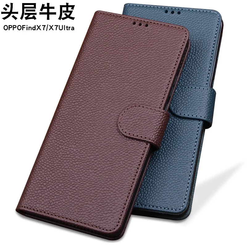 

Wobiloo Luxury Genuine Leather Flip Phone Cases For Oppo Find X7 Ultra Pro Leather Half Pack Phone Cover Case Shockproof