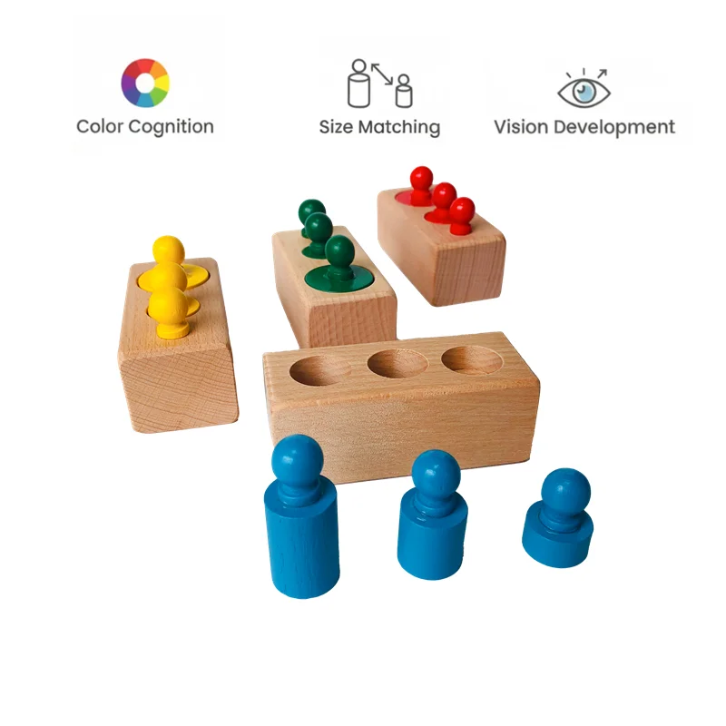 

Wooden Knoble Cylinder Socket Set Colors Cognition Sizes Matching Game Infant Toddler Montessori Educational Learning Toys