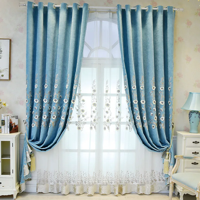 

French Style Luxury, Modern Simplicity Curtains for Living Room Bedroom Dining Room Embroidered Relief Curtains Shading Curtains