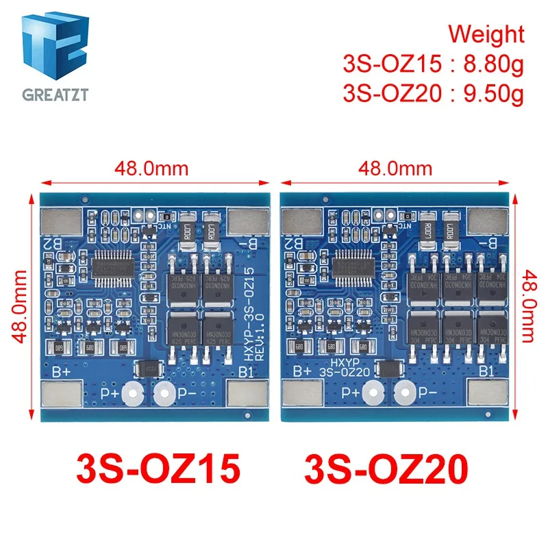 GREATZT 3S 12V 15A / 20A BMS 18650 Lithium Battery Protection Board 11.1V 12.6V Anti-overcharge With Balance