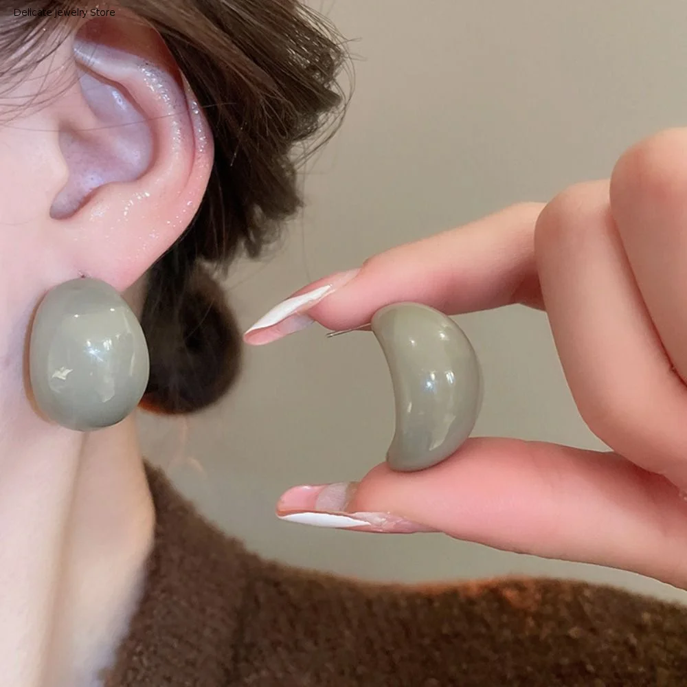Acrylic Resin Semi-Circle Earrings Exquisite Trendy Drop Pendant Earrings Vintage Geometric Chunky Ellipse Ear Studs