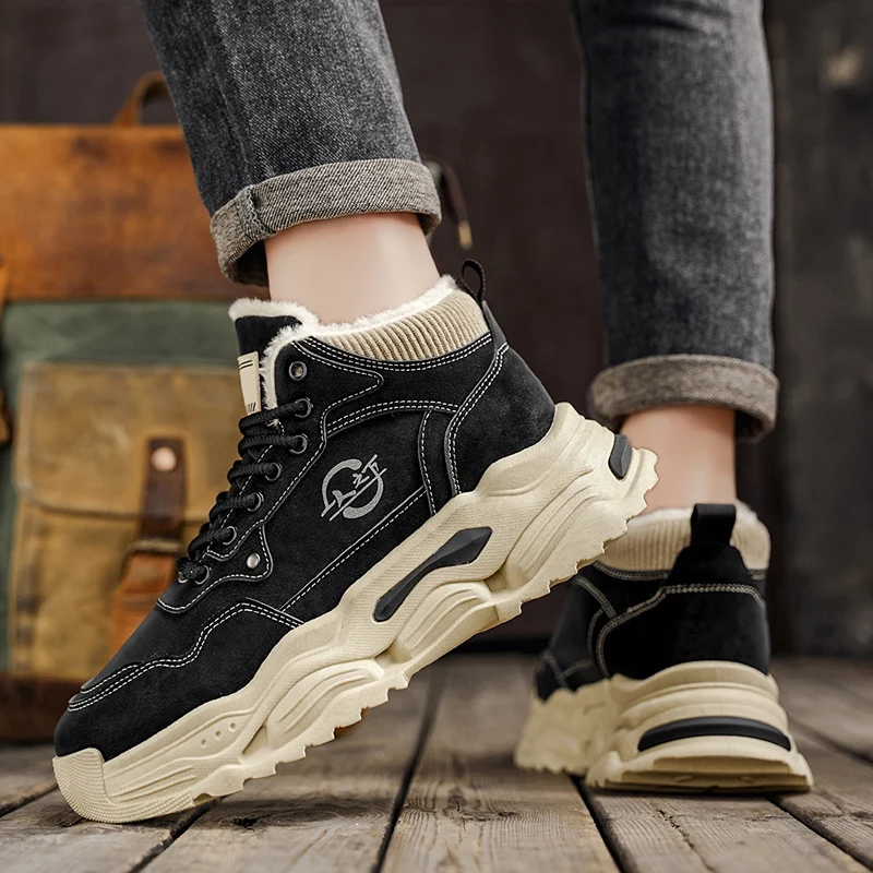 Мужские высокие зимние ботинки: теплая зимняя хлопчатобумажная обувь, универсальная для занятий спортом, походов и путешествий, модная повседневная обувь