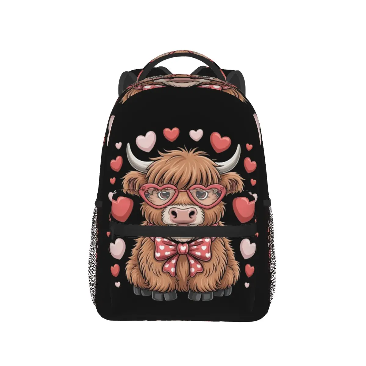 

Cute Highland Cow Valentine Backpack Hot Sale Daypack Large Capacity Boys Girls BookBag School Bag Shoulder Bags for Men Women