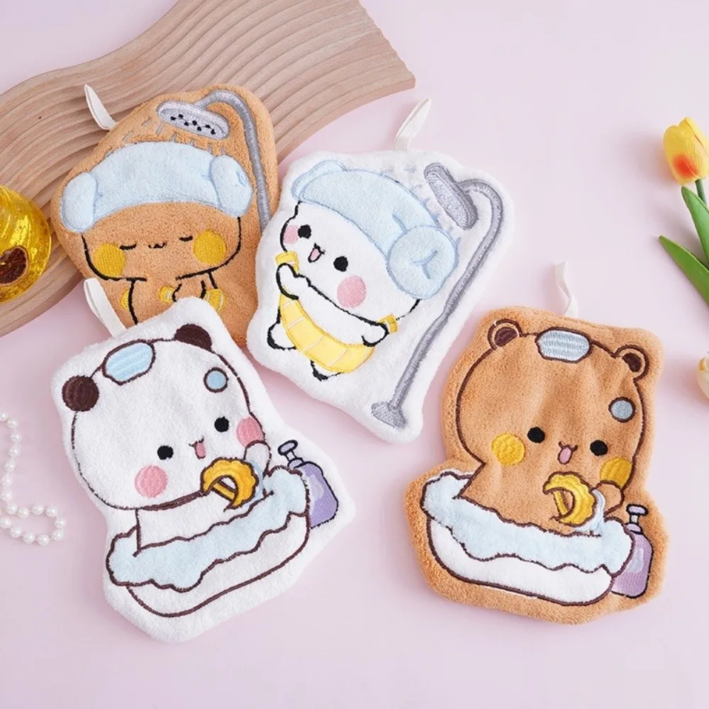 New Kawaii Cartoon Hand Towel Double Layer Thick Absorbent Wipe Cloth Coral Velvet Bubu Dudu Kitchen Cleaning Rag