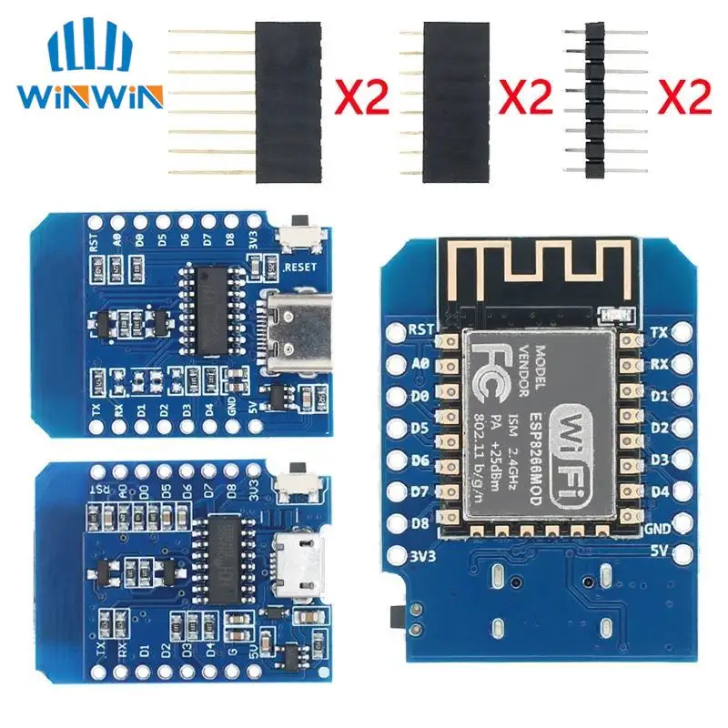 D1 Mini TYPE-C/MICRO ESP8266 ESP-12F CH340G V2 USB D1 Mini WIFI макетная плата D1 Mini NodeMCU Lua IOT плата 3,3 В с контактами