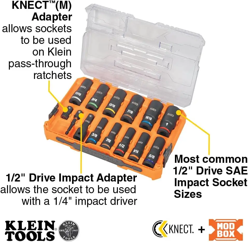 in Tools 65111Impct Knect Deep-Well Impact Socket Set, 1/2-Inch Drive, Sae, Color Coded, Modbox Case, Impact Adapter And