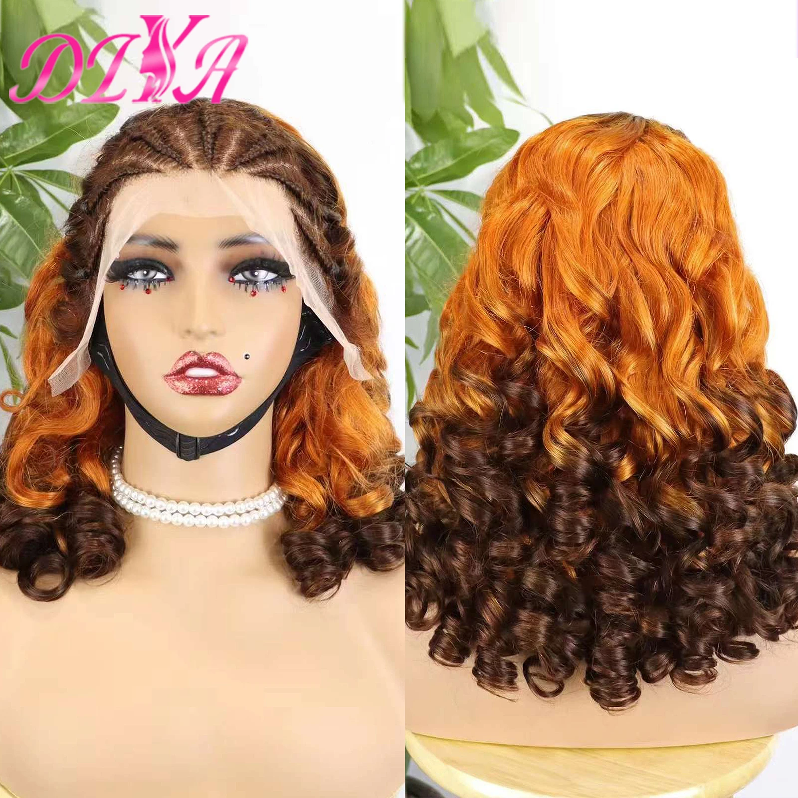 

4/350/4 Colored Bouncy Curly Hair Wig for Black Women 13x4 Transparent Lace Frontal Wig Loose Wave Human Hair Wig with Braids