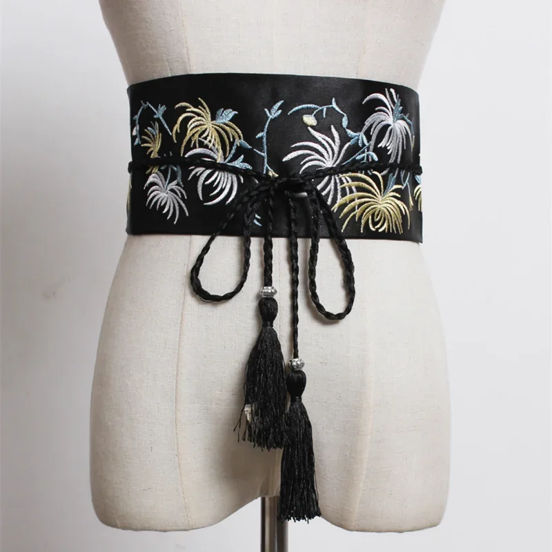 ผู้หญิง Retro จีนชุดเย็บปักถักร้อยตกแต่งเข็มขัดญี่ปุ่นแบบดั้งเดิมชุดกิโมโน Obi