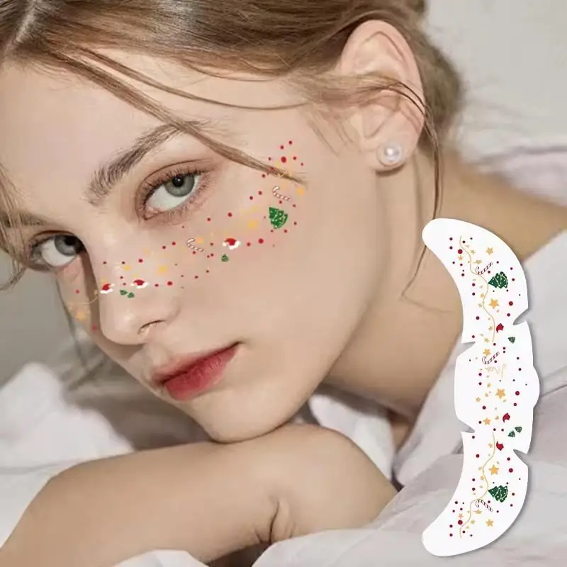 6 قطع من ملصقات النمش المزيفة الكرتونية للنساء، وشم مؤقت لامع لعيد الميلاد المقاوم للماء لمهرجان مكياج الوجه ﻿ حفلة ﻿