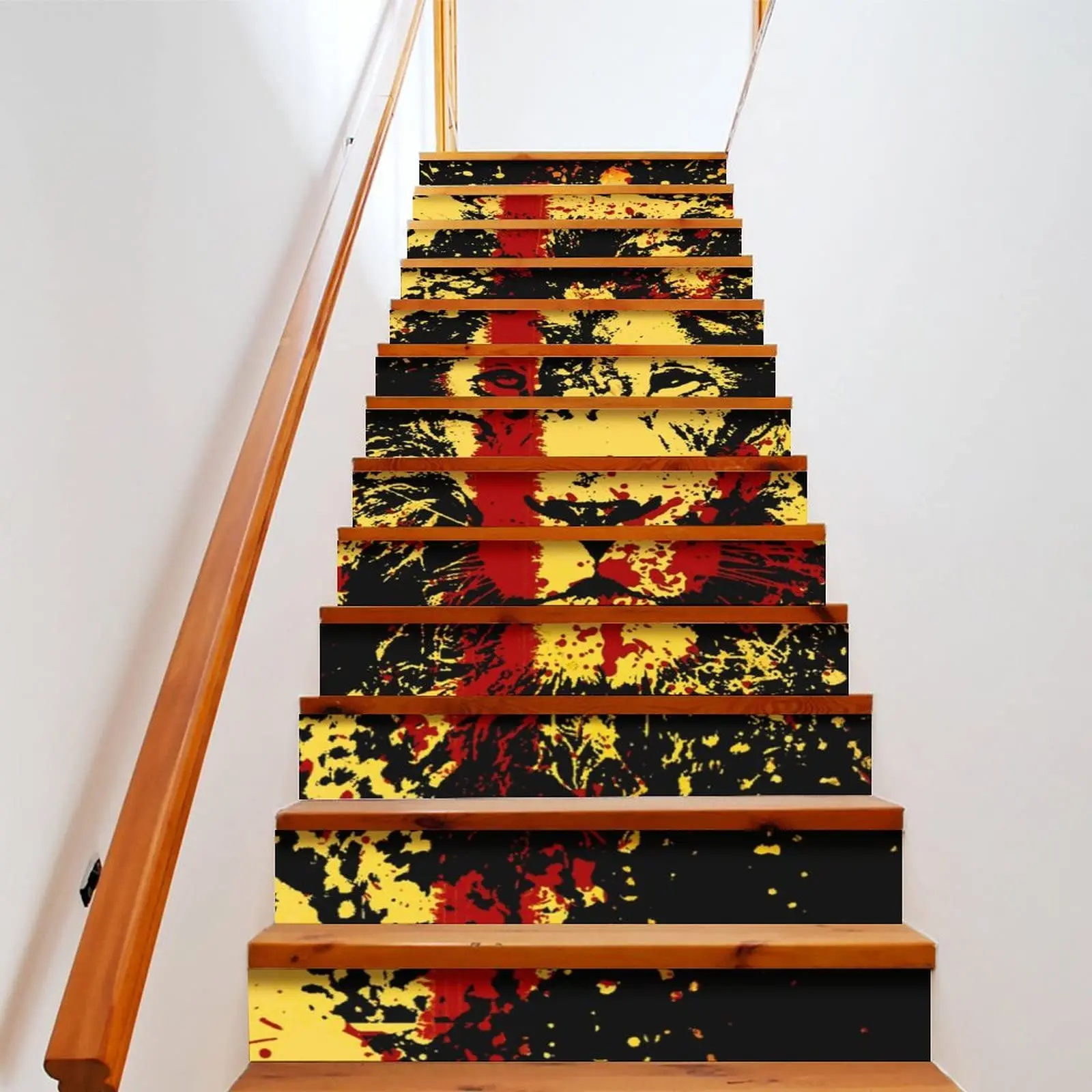 Lion Stair Stickers Watercolor Animal Stair Risers Decals Wildlife Staircase Murals Stickers for Home Steps Decor Self-Adhesive