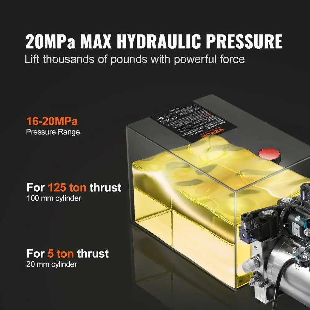 12V Hydraulic Pump - 10 Quart Power Unit, Double Acting, 0.91 GPM, 3200 PSI for dump Trailers & Car Lifting