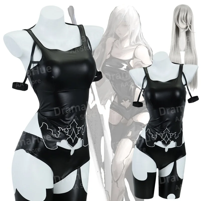Disfraz de Cosplay de Anime NieR YoRHa Tipo A No.2, Traje A2 con Top, Pantalones Cortos, Guantes, Peluca, para Halloween, para Mujeres Adultas