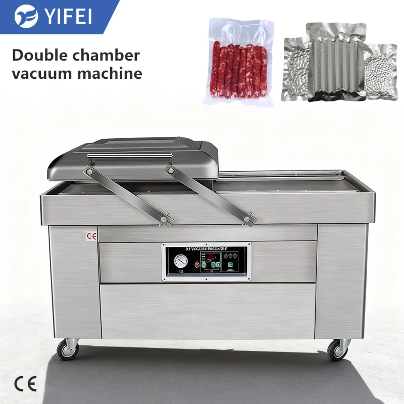 

Double Chamber Meat Vacuum Packing Machine Vaccum Chicken Packaging Sealer Commercial Use with CE