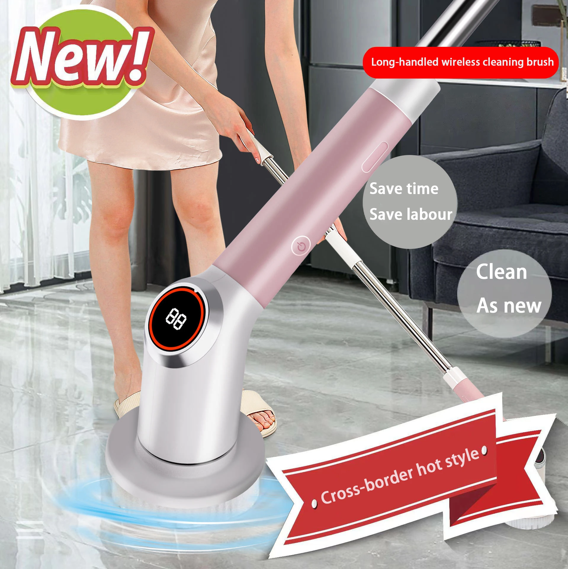 Multi Functional Electric Cleaning Brush Extended and Retractable Wireless Waterproof Cleaning Tool Household Floor Kitchen