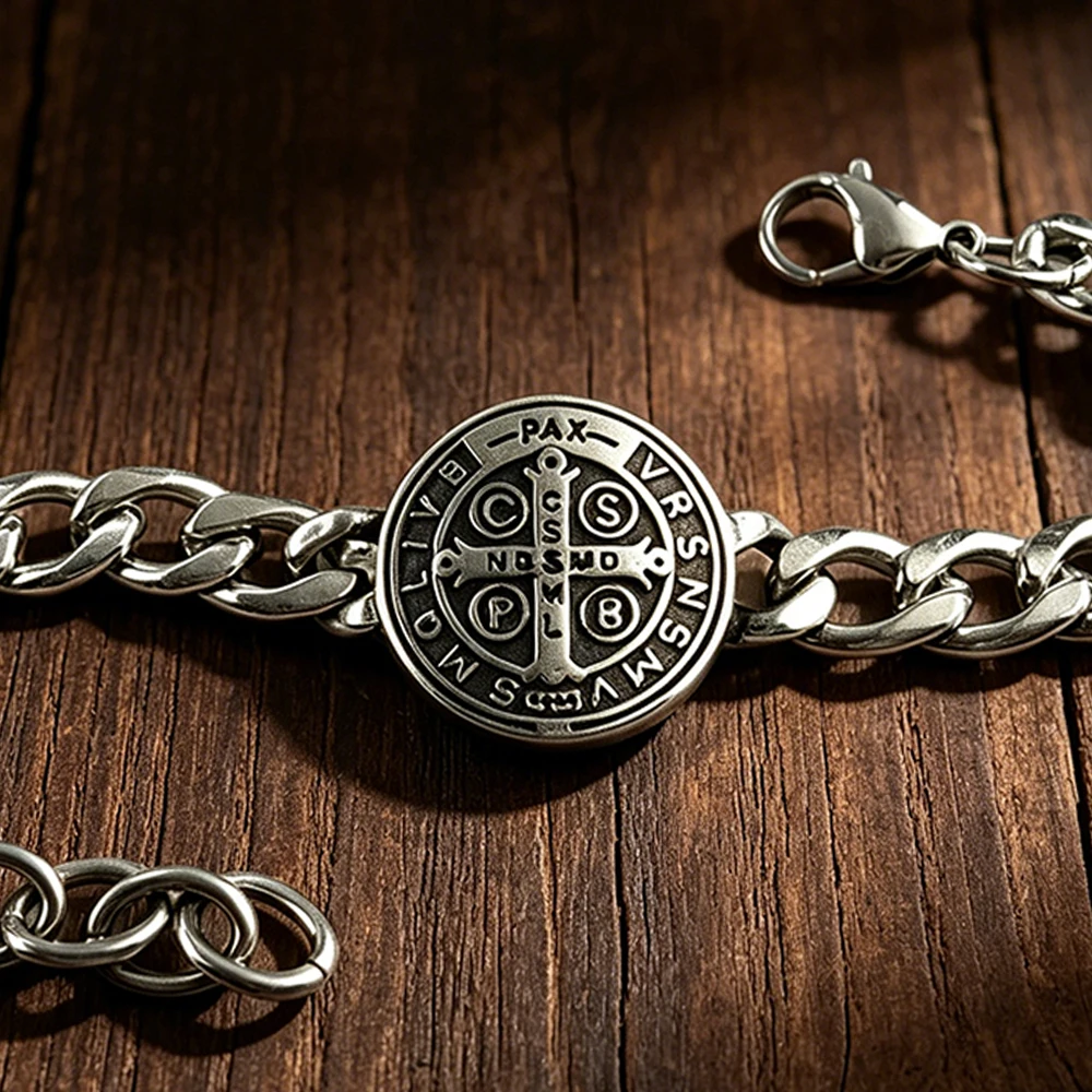 Stainless Steel St. Benedict Bracelet Men Women Vintage Spiritual Protection Guardian Amulet Jewelry Gift Dropshipping